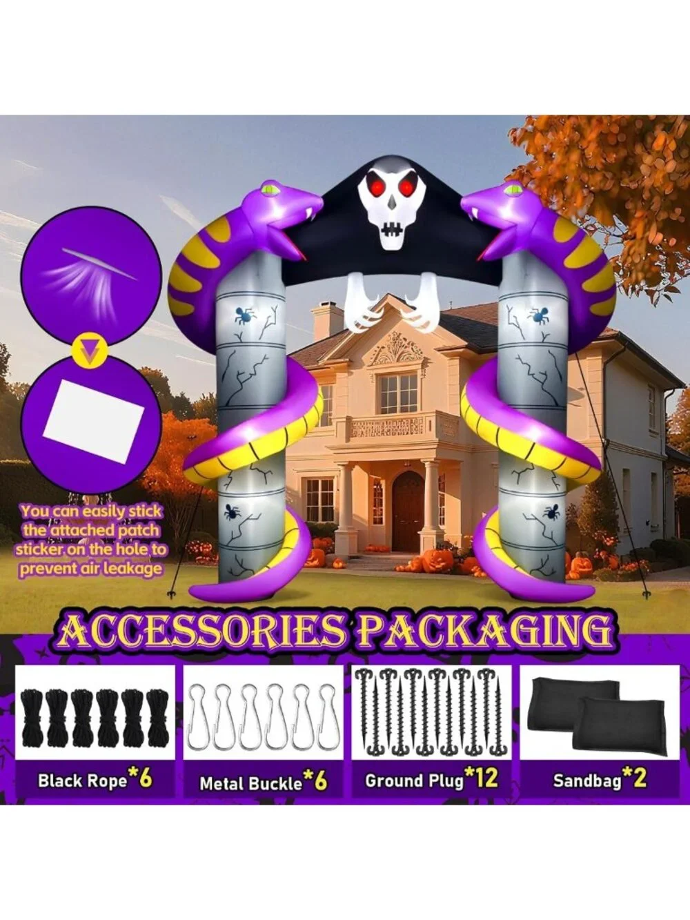 10FT Inflatable Ghost Archway - Scary Halloween Yard Decor with LEDs for Parties